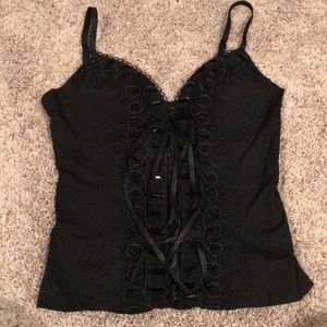 Black push-up corset tank top with bead detail